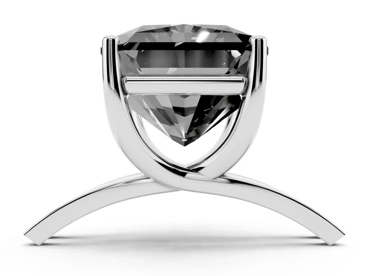 Fancy Black Radiant Cut Cut Diamond Solitaire Engagement Ring with Tapered Plain Band and Four-Prong Setting Silver