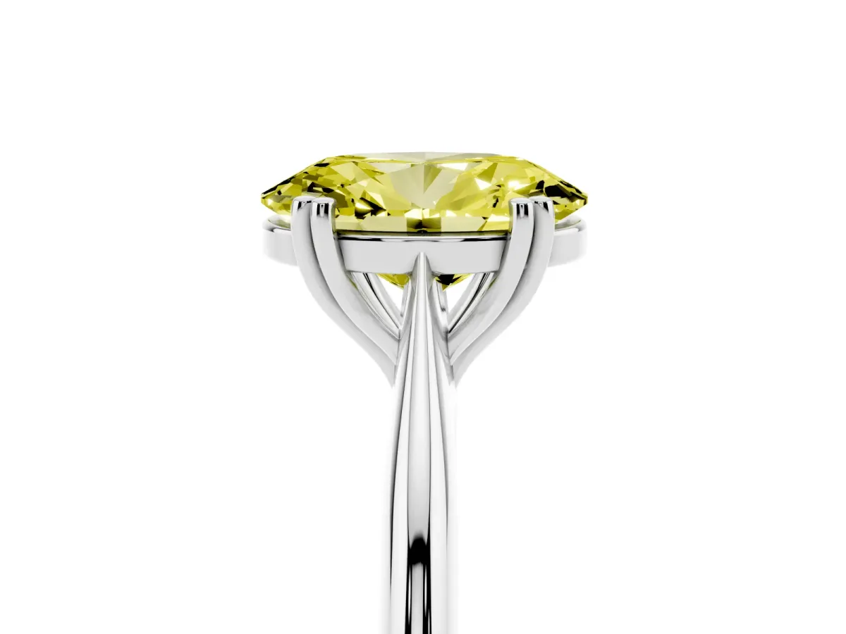 Fancy Yellow Oval Cut Solitaire Diamond Ring with Six-Prong Setting and Classic Band Silver