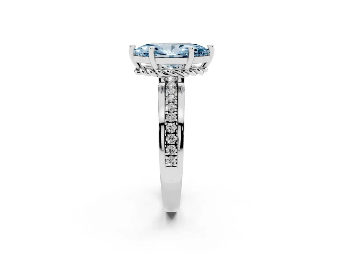 Fancy Blue Marquise Cut Solitaire Diamond Ring with Channel Set Band and Six-Prong Setting White gold