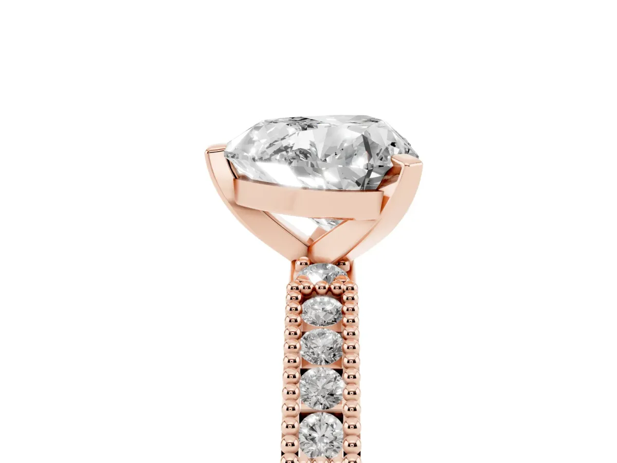 Heart Cut Solitaire with Pavé Band and Four-Prong Setting Rose gold