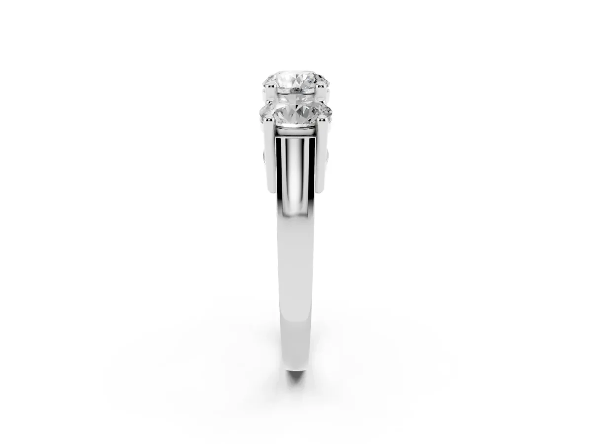 Three-Stone Round Cut Diamond Channel Band with Prong Setting Platinum
