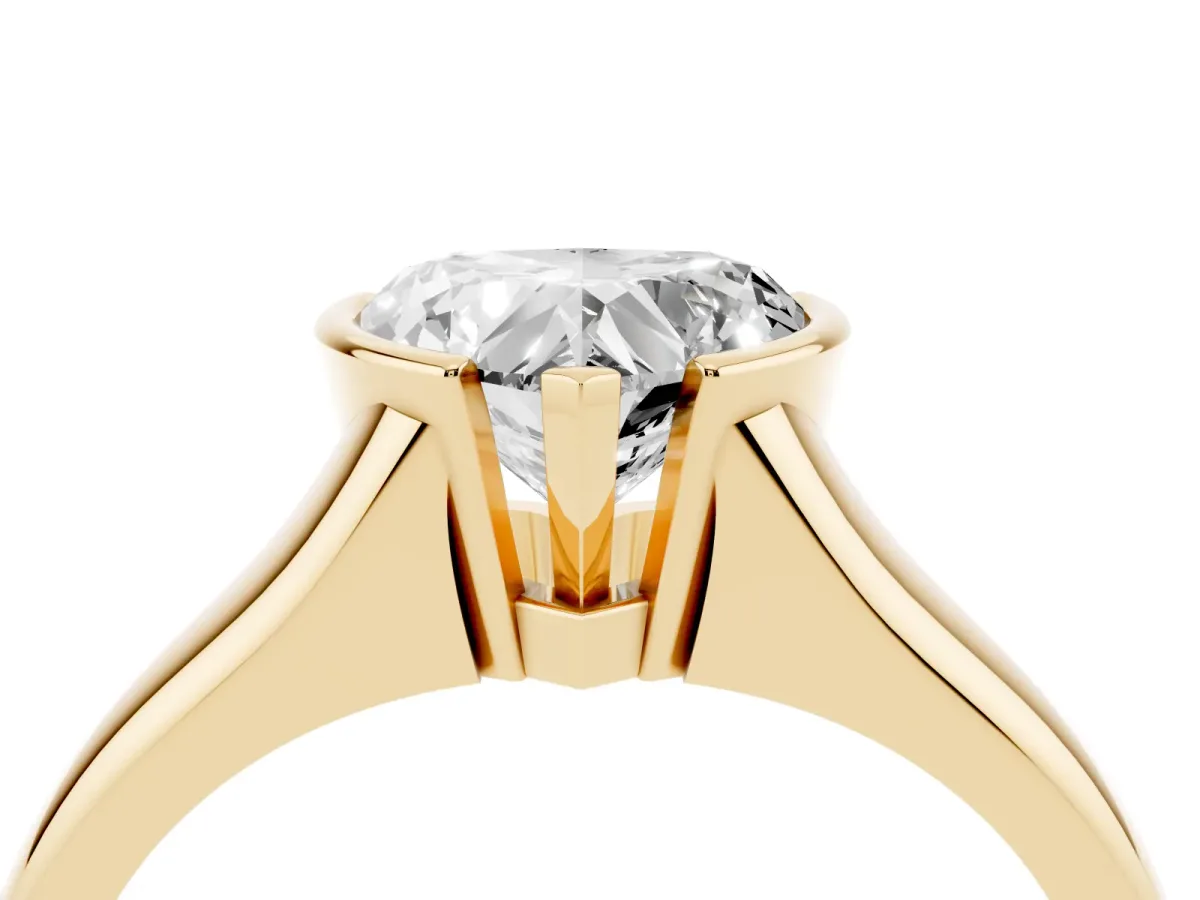 Heart Cut Solitaire Tension Set Diamond Ring with Split Shank Band Yellow gold