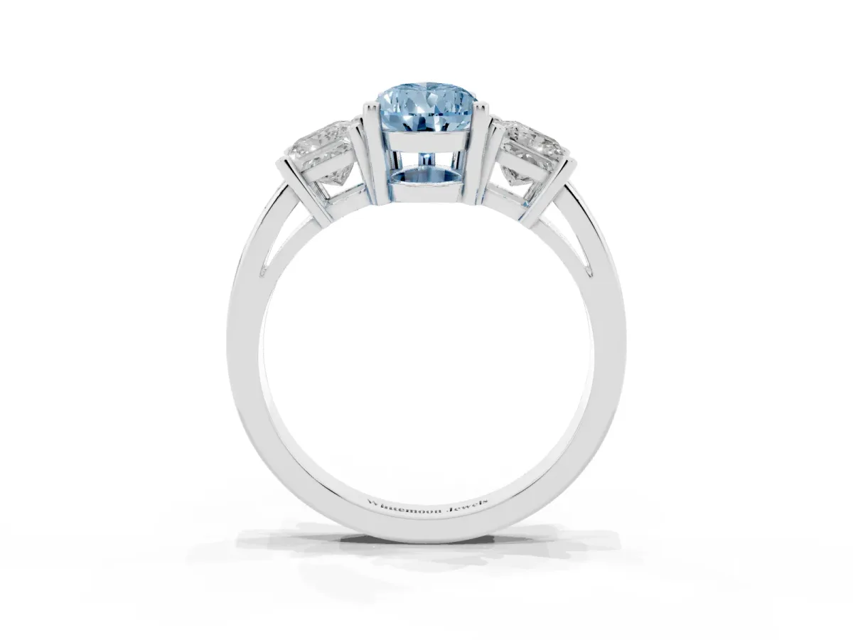 Fancy Blue Three-Stone Pear Cut Cut Solitaire Ring with Prong Setting White gold