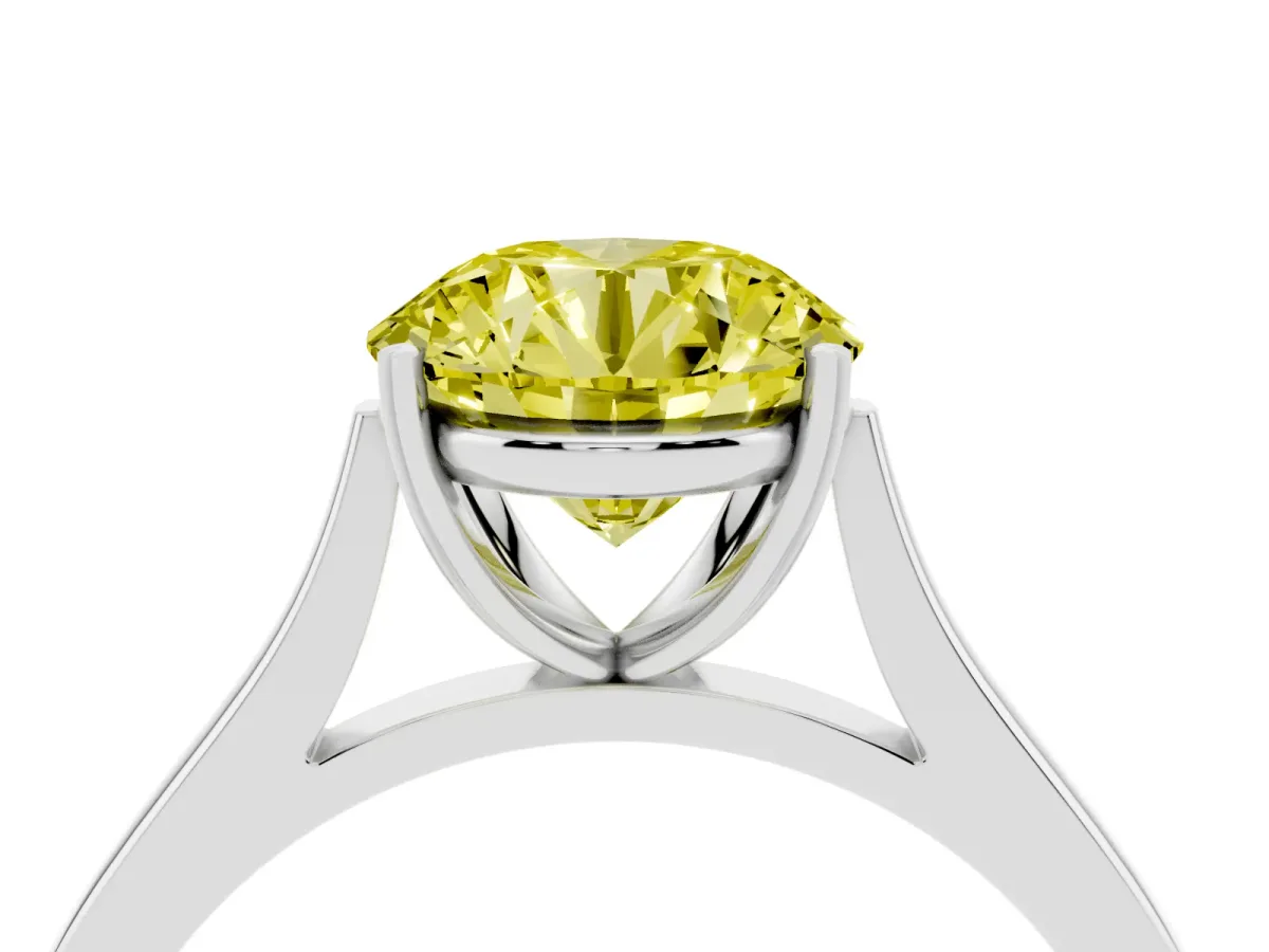 Fancy Yellow Round Cut Solitaire Heart Prong Engagement Ring with Tapered Band White gold