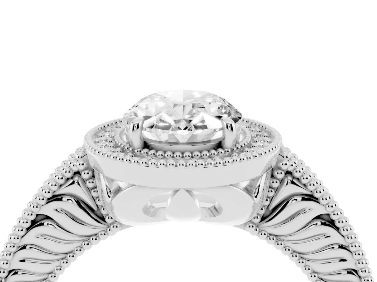 Oval Cut Cut Halo Diamond Ring with Pavé Band and Four-Prong Setting Platinum