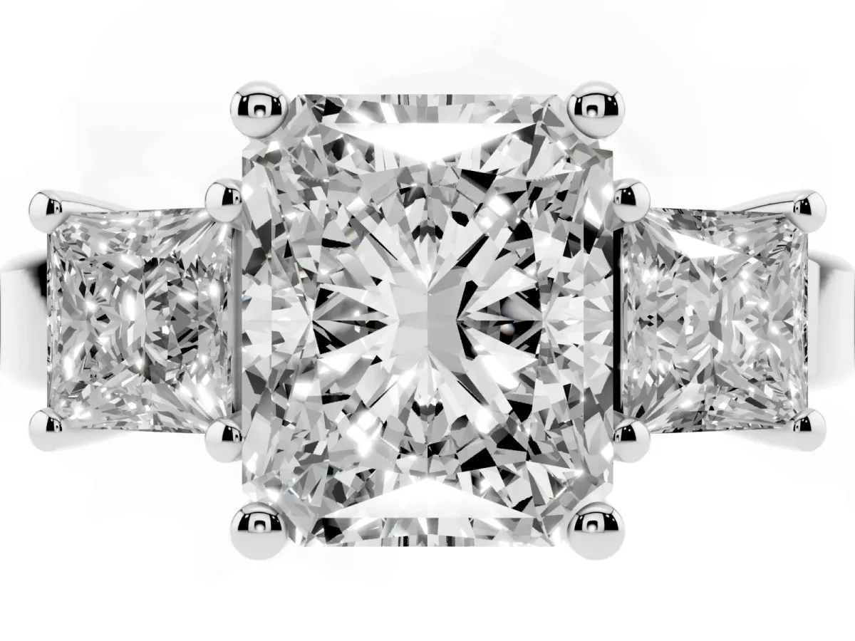 Three-Stone Radiant Cut Cut Solitaire Ring with Prong Setting Silver