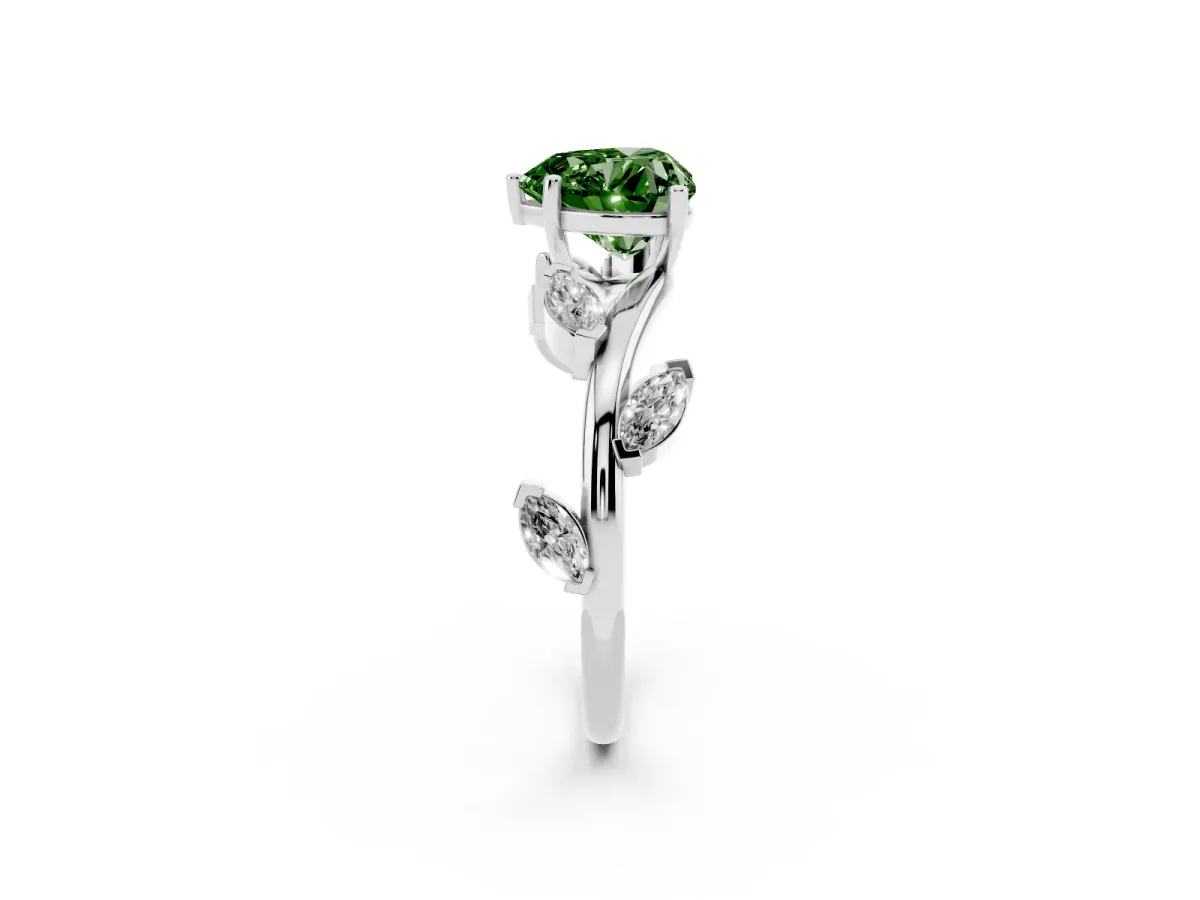 Fancy Green Heart Cut Solitaire Twisted Band Marquise Accent Prong Setting Ring Silver