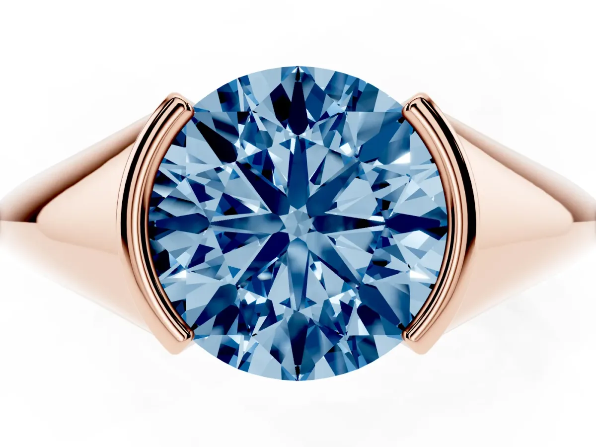 Fancy Blue Round Cut Solitaire Tension Set Diamond Ring Rose gold