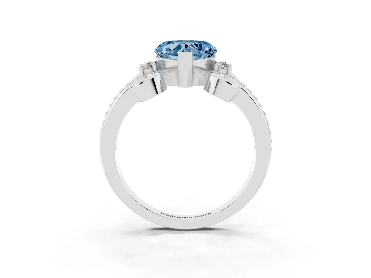 Fancy Blue Heart Cut Solitaire Twisted Band Scroll Prong Ring Silver
