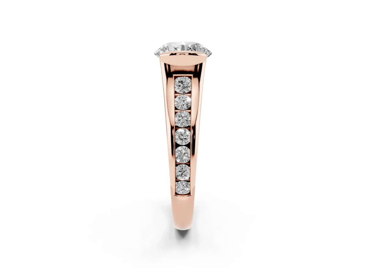 Round Cut Solitaire Bezel-Set Diamond Ring with Channel-Set Band Rose gold