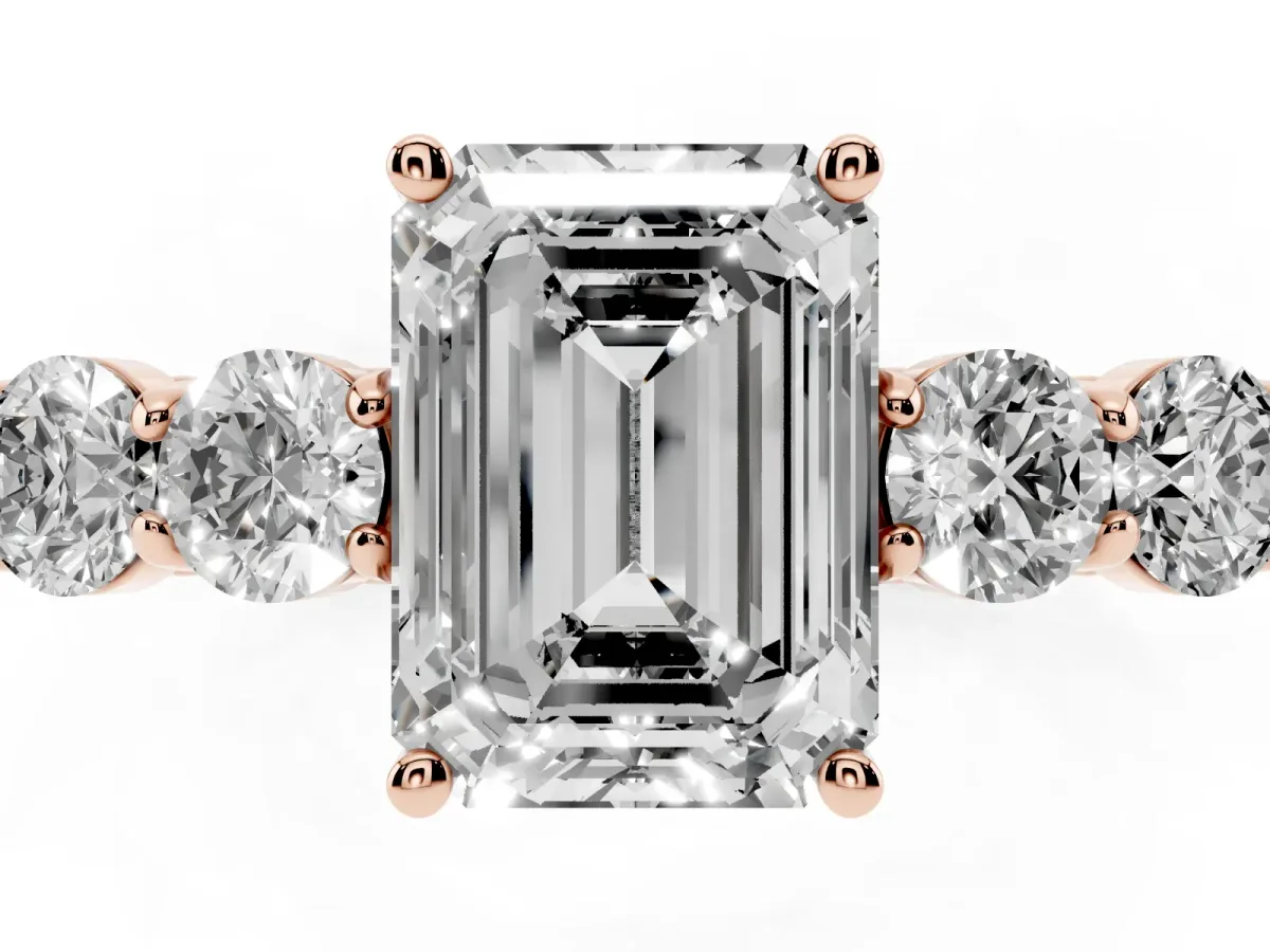 Emerald Cut Cut Diamond Five-Stone Prong Set White Gold Ring Rose gold