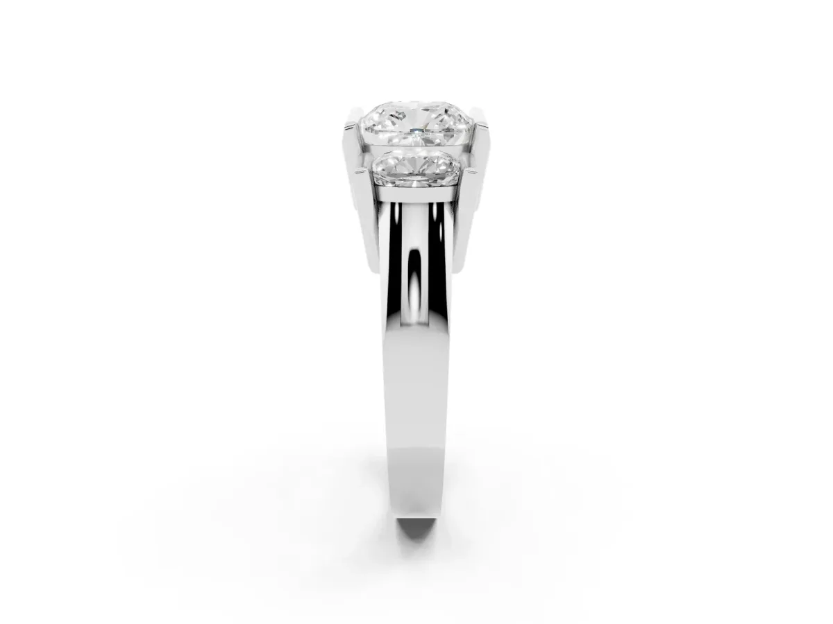 Three Stone Cushion Cut Cut Channel Set Diamond Ring Silver
