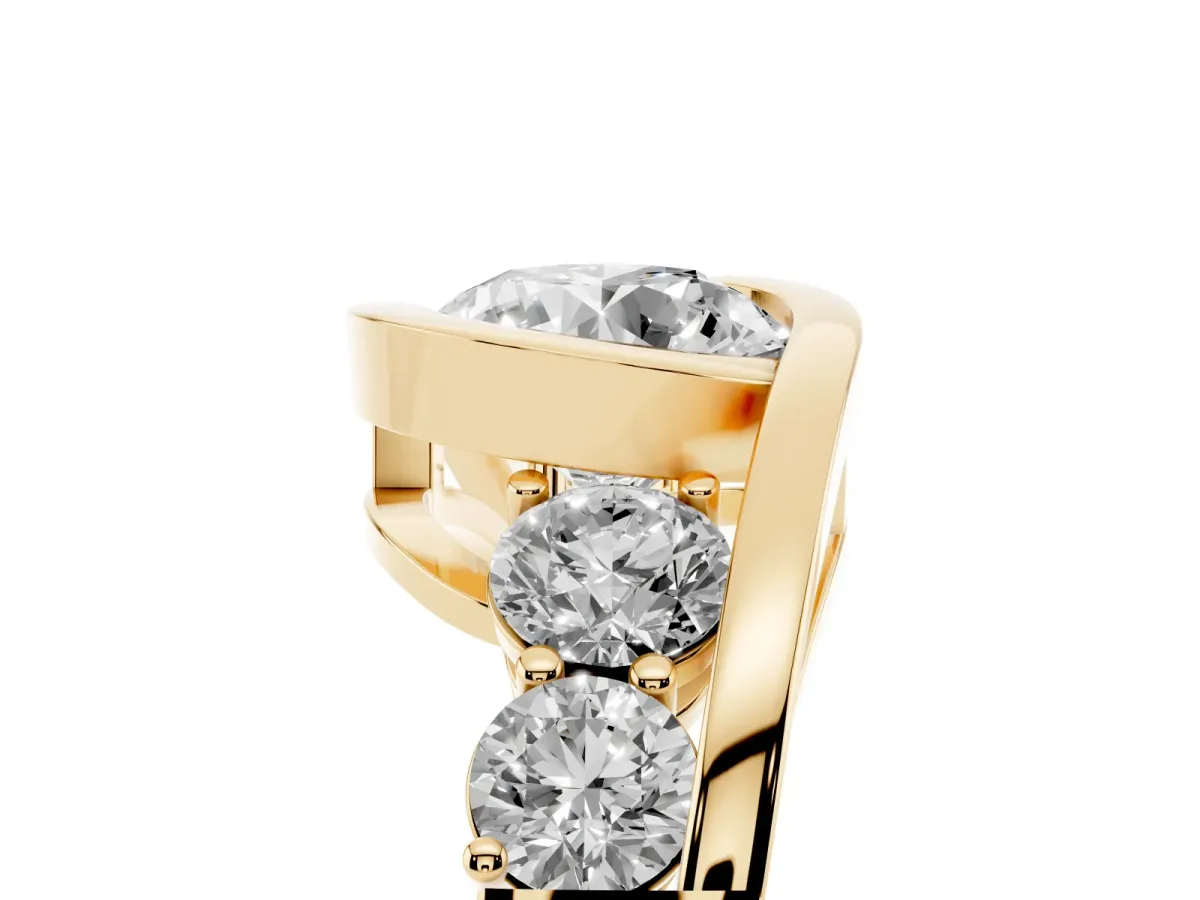 Bezel Set Round Cut Diamond Bypass Ring with Round Accents Yellow gold