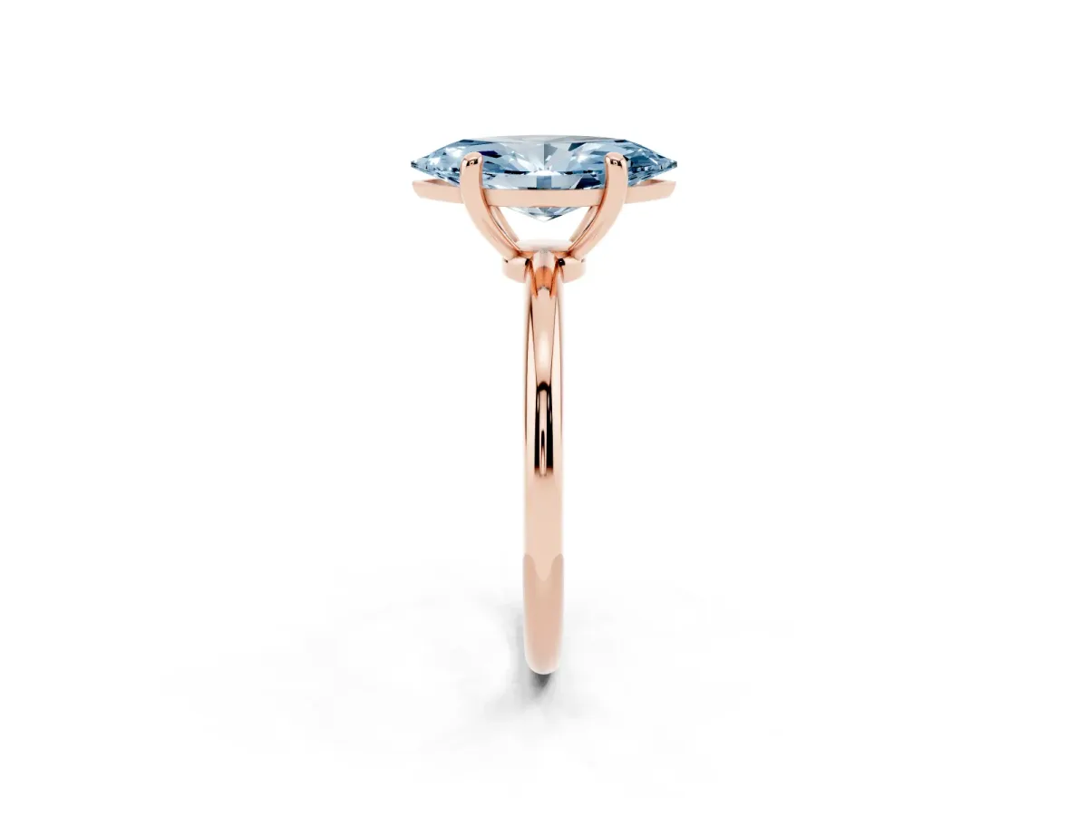 Fancy Blue Marquise Cut Solitaire Diamond Ring with 4-Prong Setting on a Classic Band Rose gold