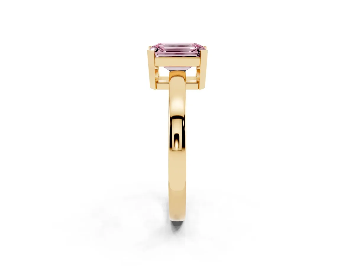 Fancy Pink Emerald Cut Cut Solitaire Ring with Four-Prong Setting and Classic Band Yellow gold