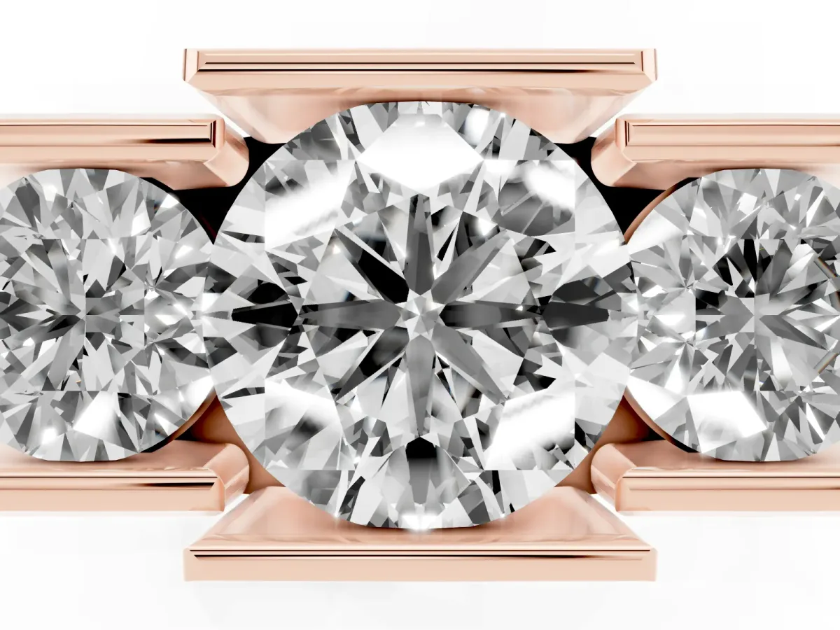 Three Stone Round Cut Cut Channel Set Diamond Ring Rose gold