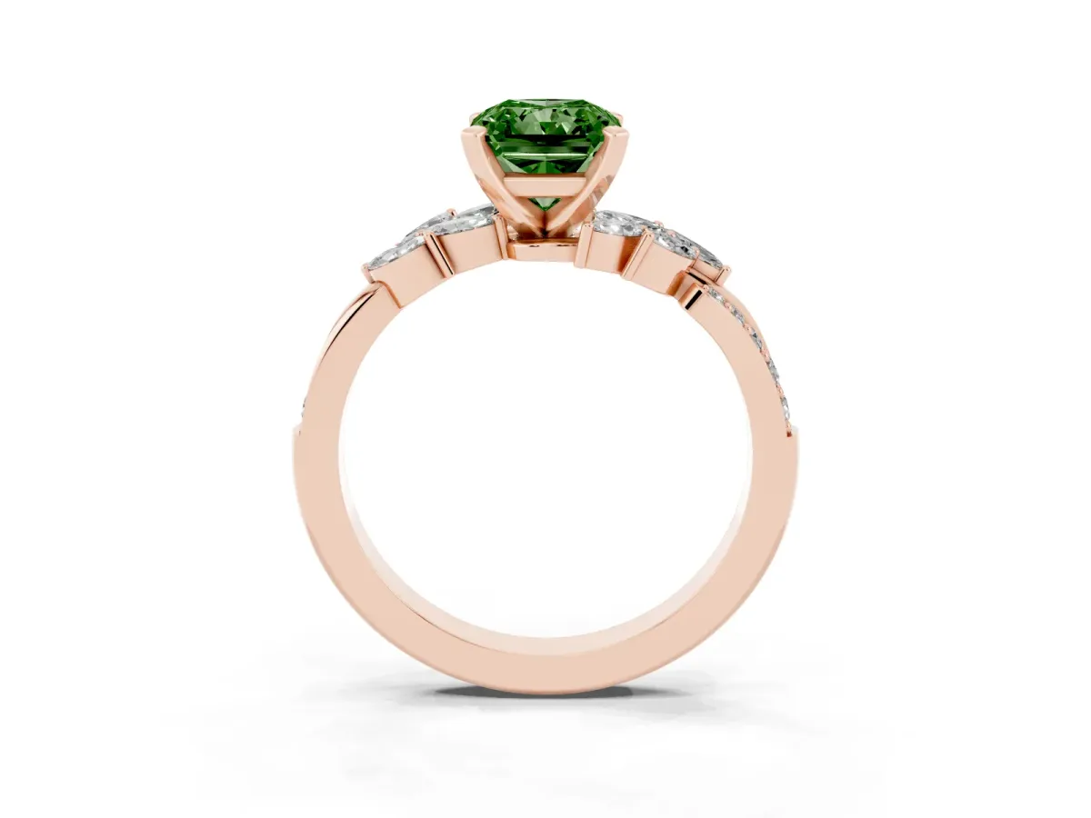 Fancy Green Radiant Cut Solitaire Marquise Twist Band with Six-Prong Setting Rose gold