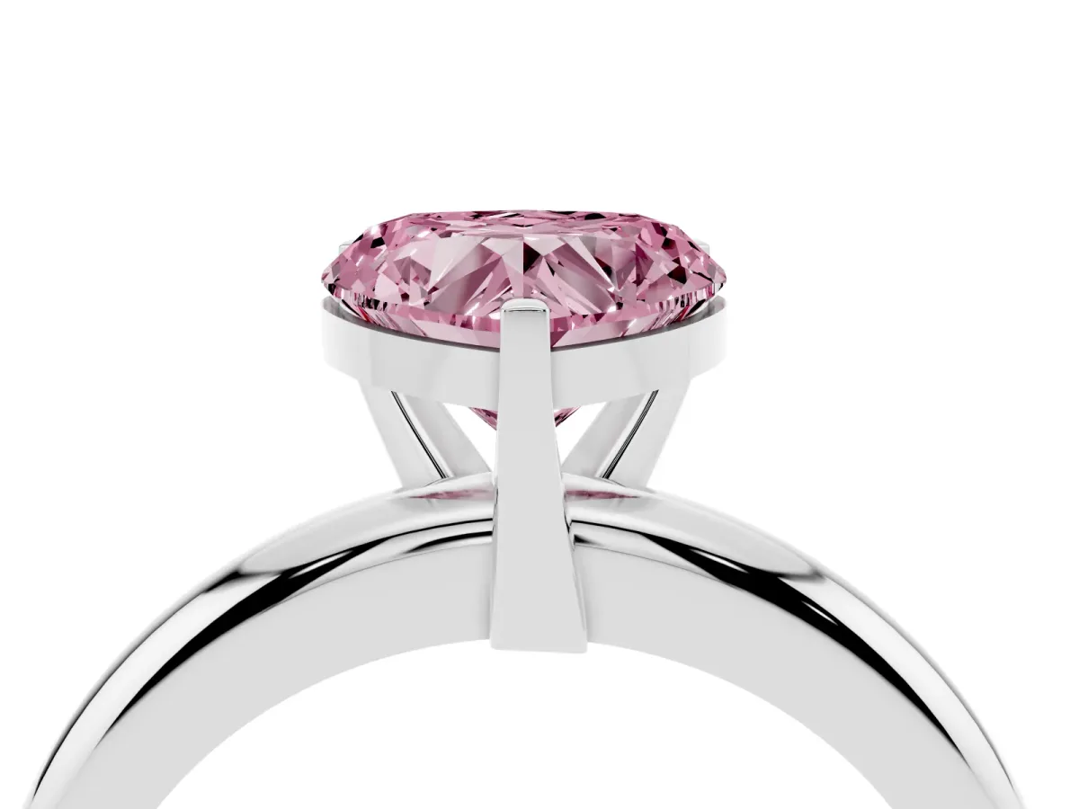 Fancy Pink Heart Cut Diamond Solitaire Engagement Ring with Round Band and Four-Prong Setting Platinum