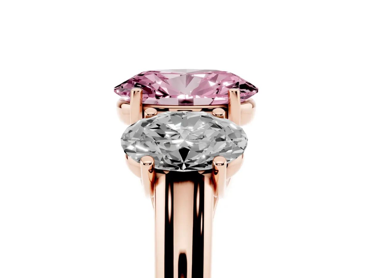 Fancy Pink Three-Stone Oval Cut Diamond Engagement Ring with Prong Setting Rose gold