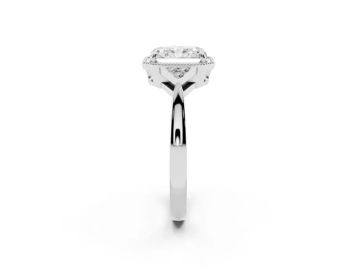 Radiant Cut Diamond Halo Ring with Tapered Band and Four-Prong Setting White gold