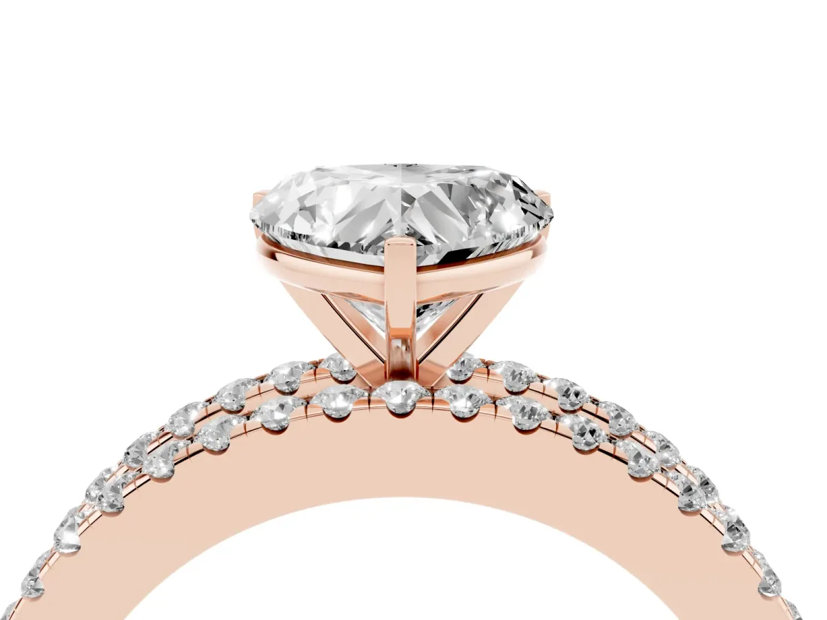 Heart Cut Diamond Solitaire Ring with Pavé and Channel Set Band Rose gold