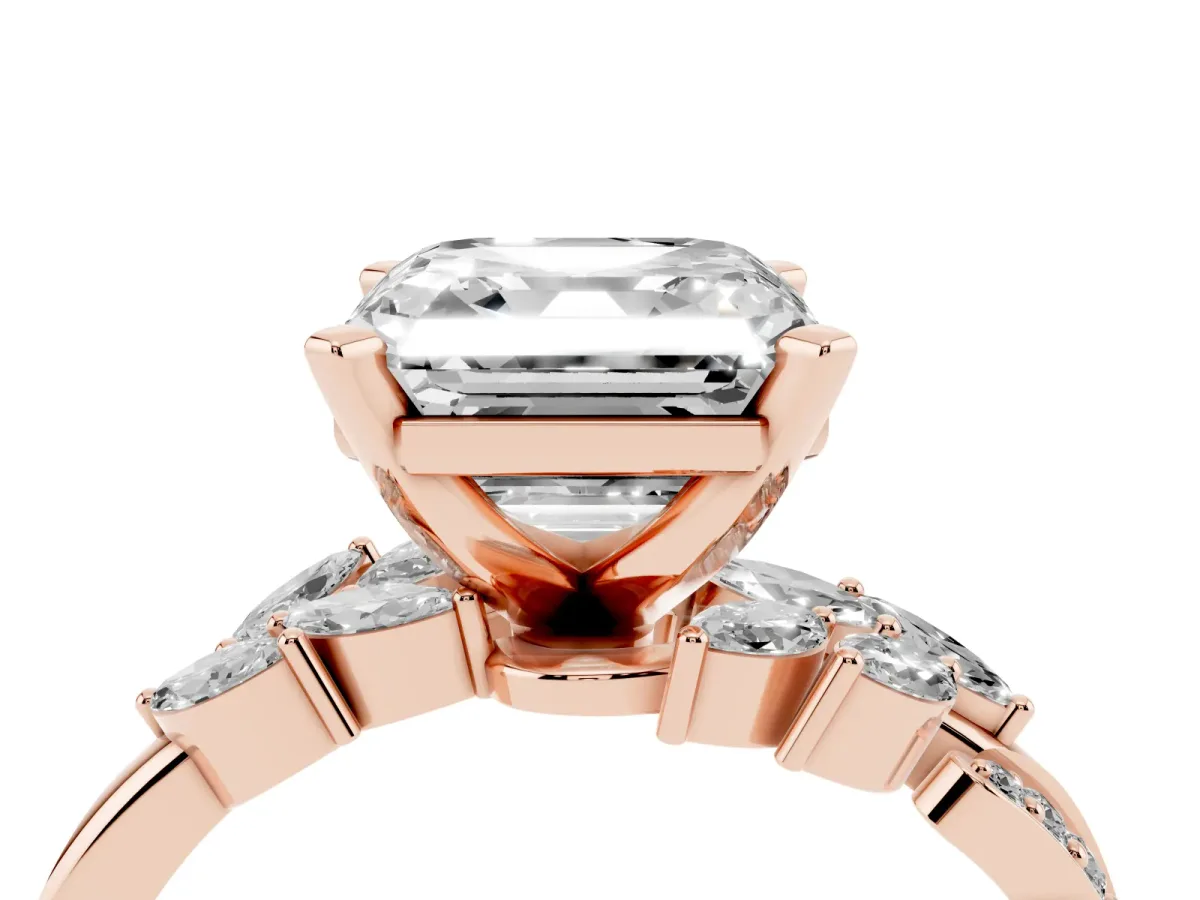 Asscher Cut Solitaire Marquise Twist Band with Six-Prong Setting Rose gold