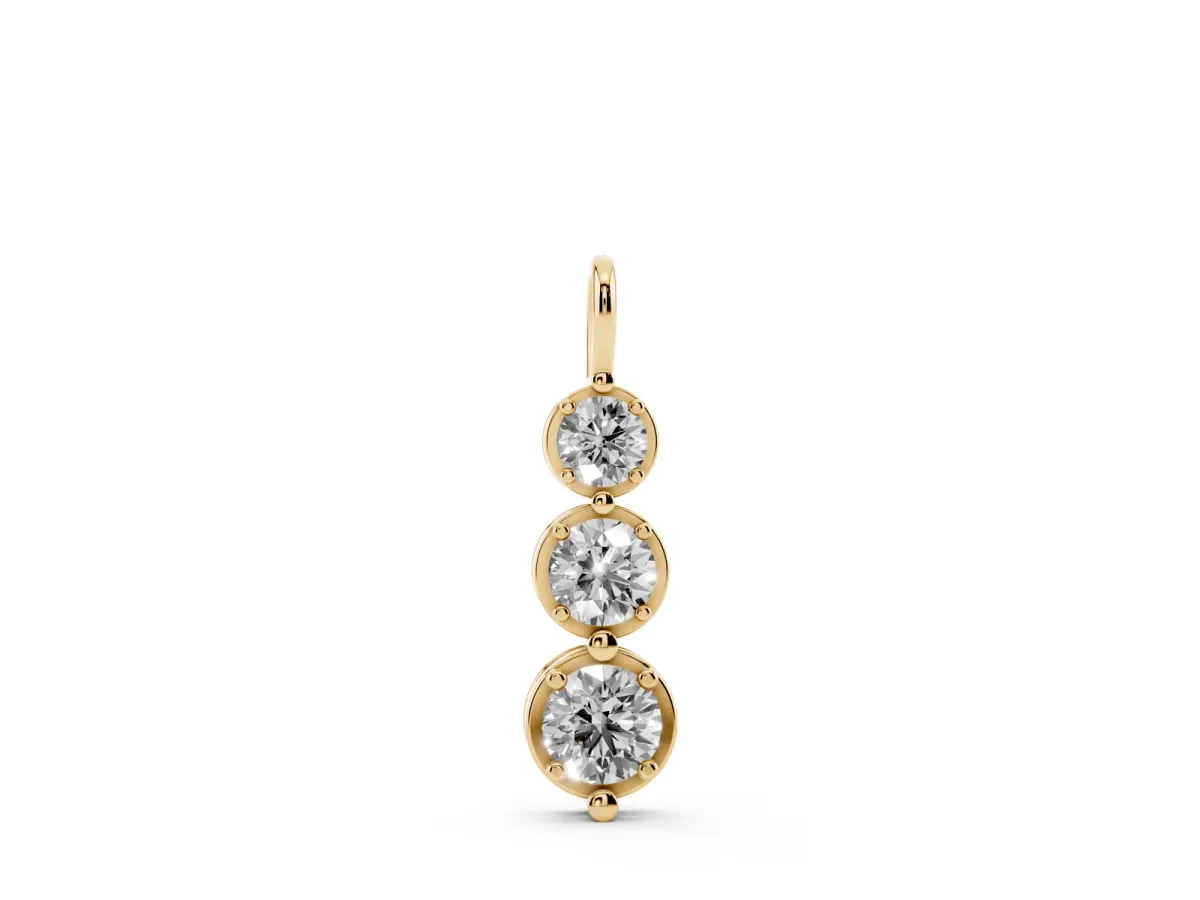 Three-Stone Round Diamond Drop Pendant with Prong Setting Yellow gold