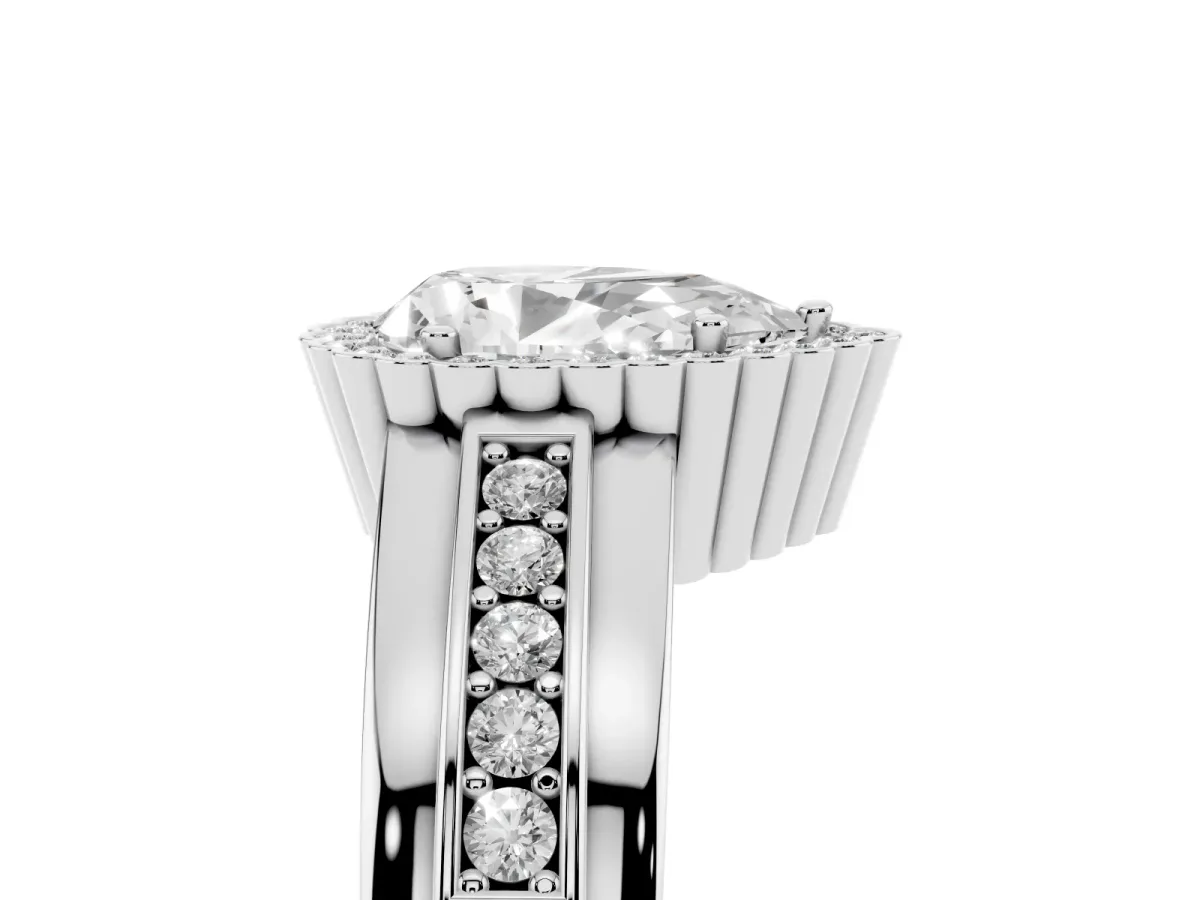 Pear Cut Cut Halo Pave Band Four-Prong Ring Silver