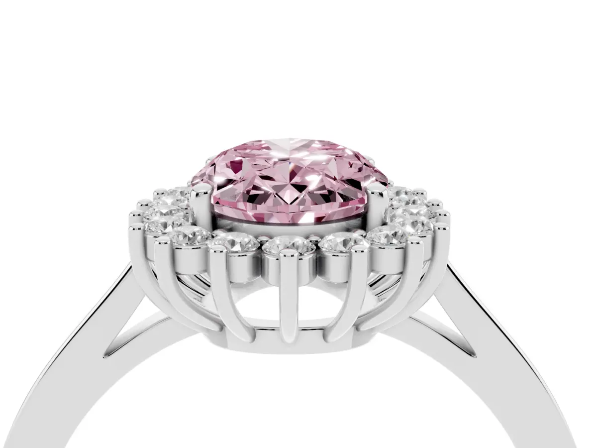 Fancy Pink Oval Cut Cut Diamond Halo Ring with Round Brilliant Halo and Solitaire Band White gold