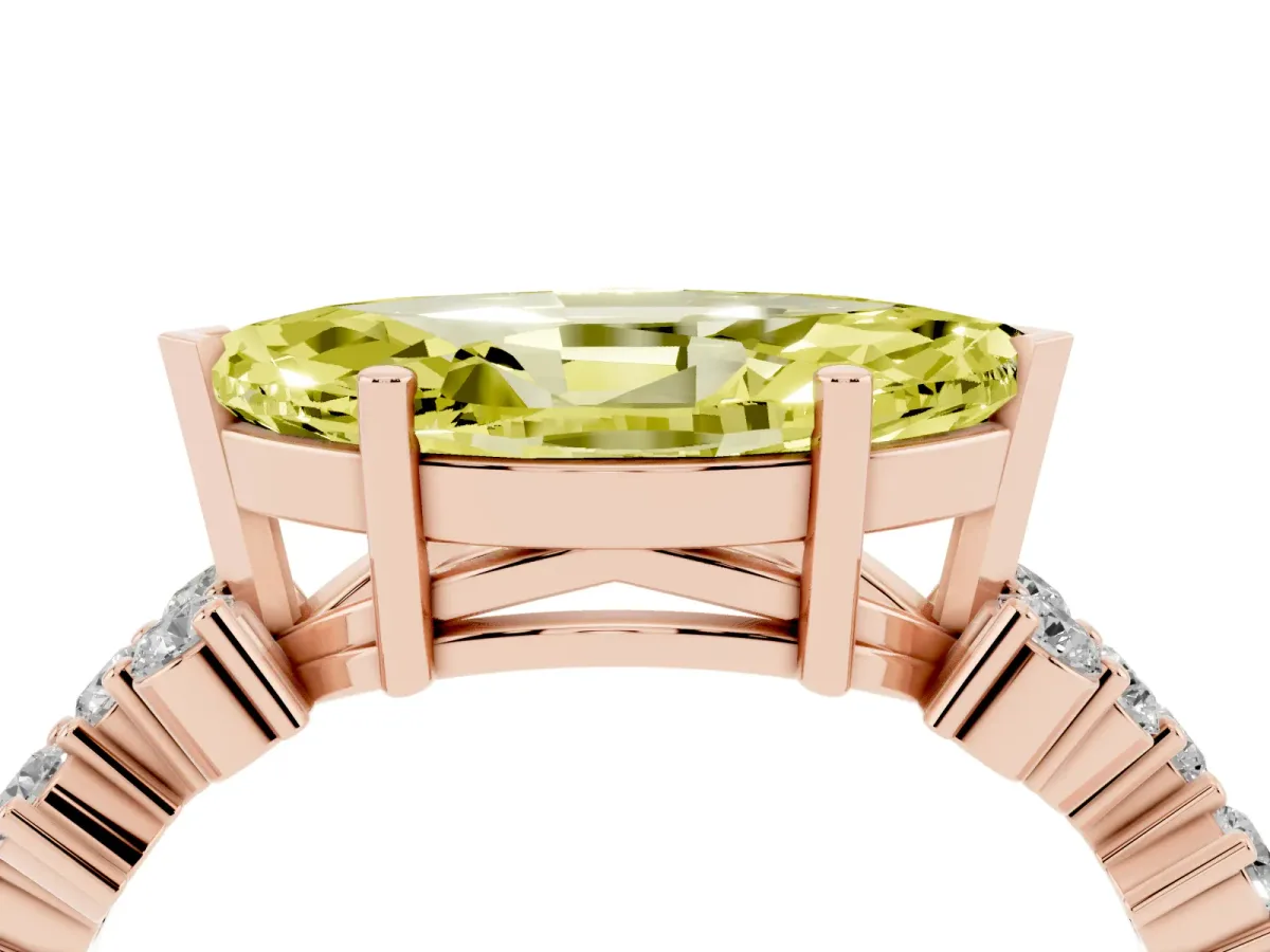 Fancy Yellow Marquise Cut Diamond Scattered Round Accent Ring with Prong Setting Rose gold
