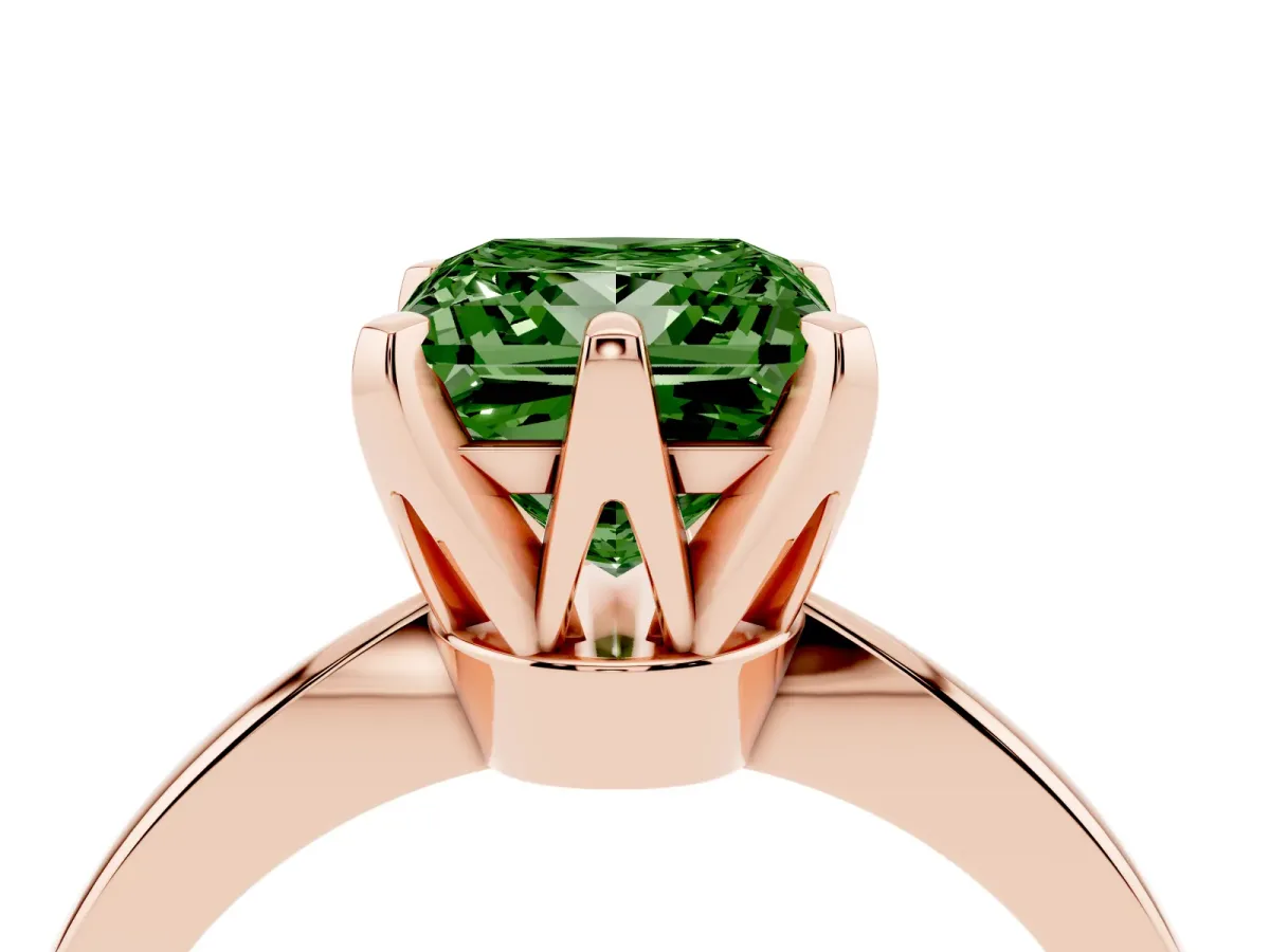 Fancy Green Princess Cut Solitaire Engagement Ring with Six-Prong Setting and Tapered Band Rose gold