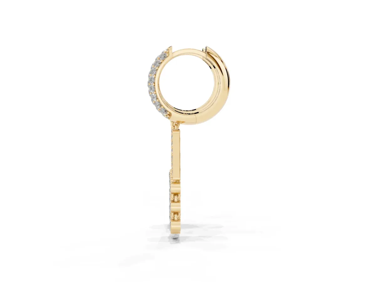 Round Diamond Initial A Huggie Hoop Earrings Yellow gold