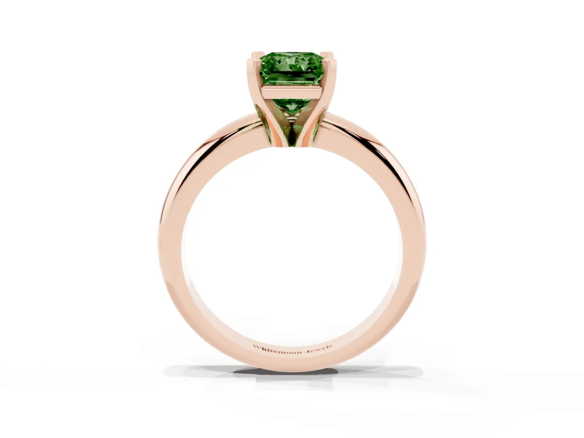Fancy Green Radiant Cut Diamond Solitaire Engagement Ring with Round Band and Four-Prong Setting Rose gold