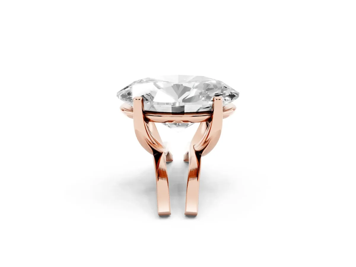 Oval Cut Cut Diamond Solitaire Engagement Ring with Tapered Plain Band and Four-Prong Setting Rose gold