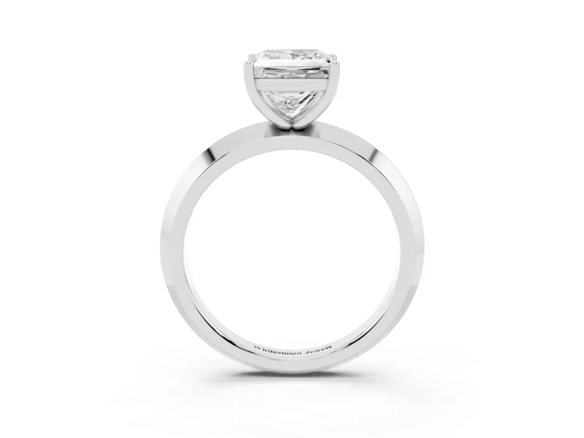 Princess Cut Cut Solitaire Engagement Ring with Flat Band and Four-Prong Setting Platinum