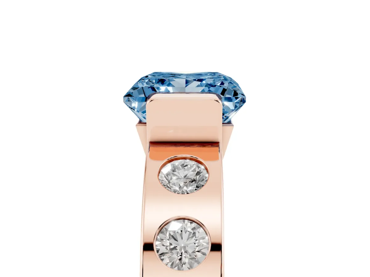 Fancy Blue Princess Cut Brilliant Channel-Set Diamond Ring with Bezel Prong Setting Rose gold