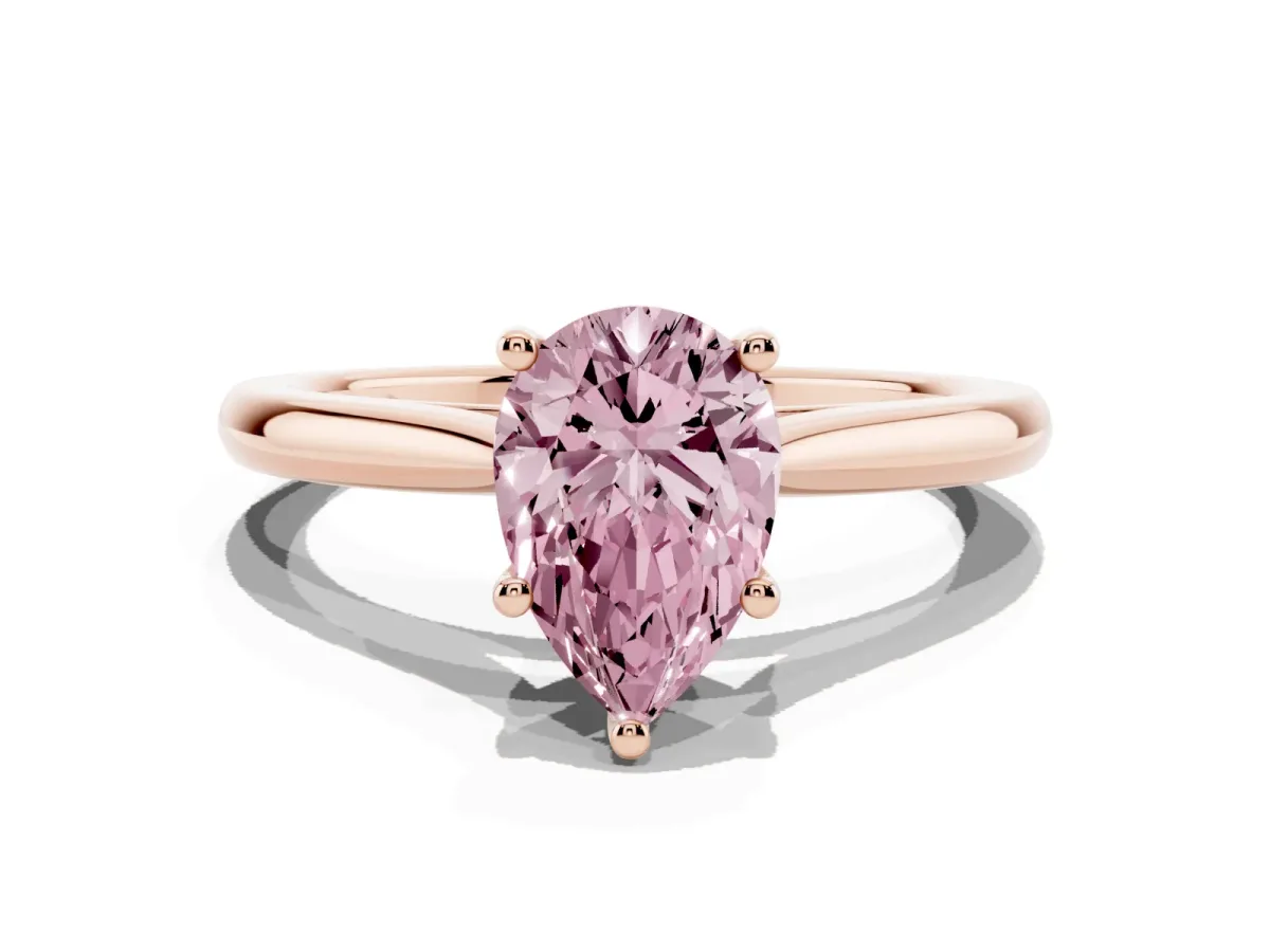 Fancy Pink Pear Cut Cut Solitaire Ring with Cathedral Band and Four-Prong Setting Rose gold