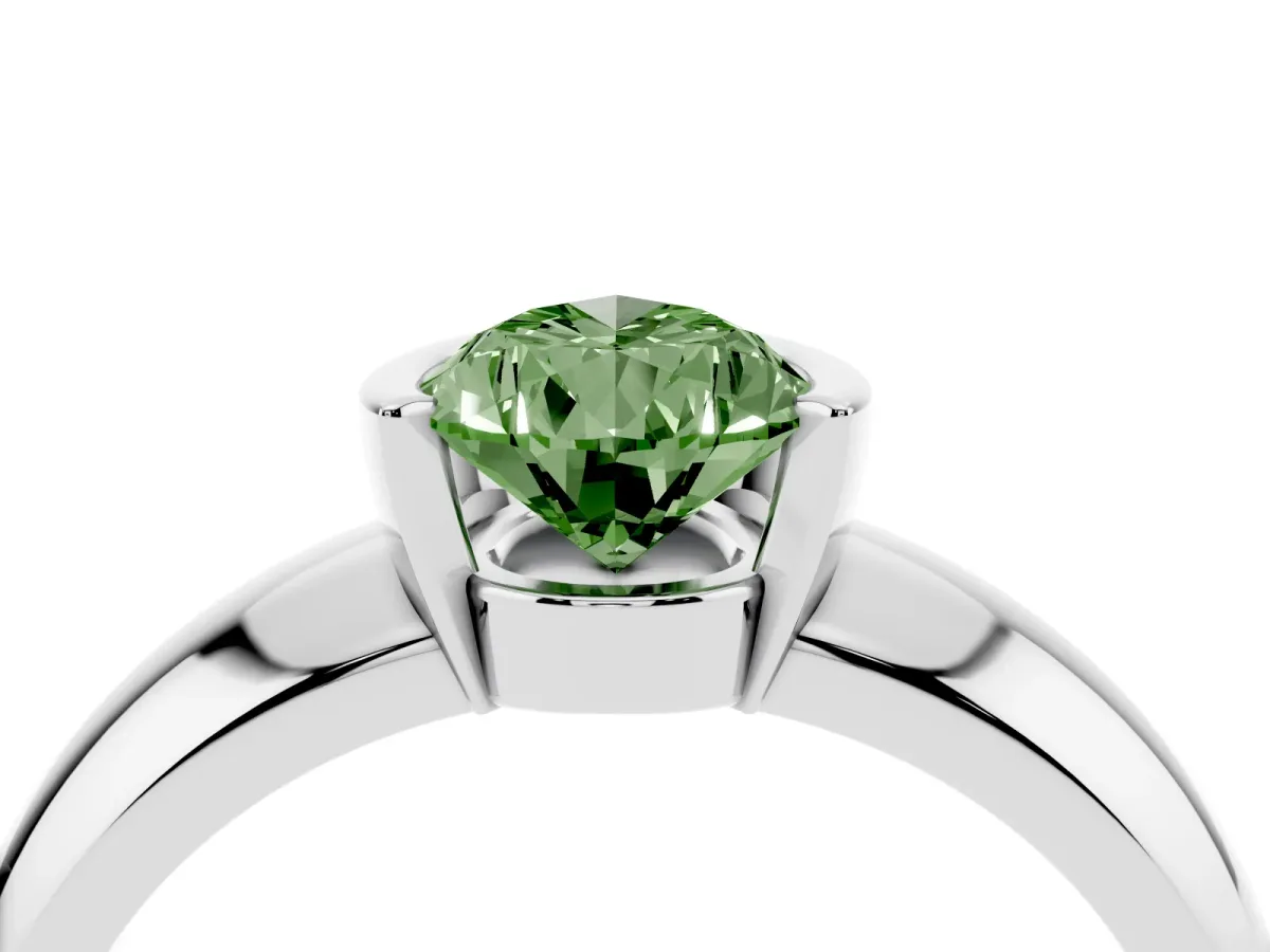 Fancy Green Pear Cut Solitaire Tension Set Diamond Ring with Wide Band Silver
