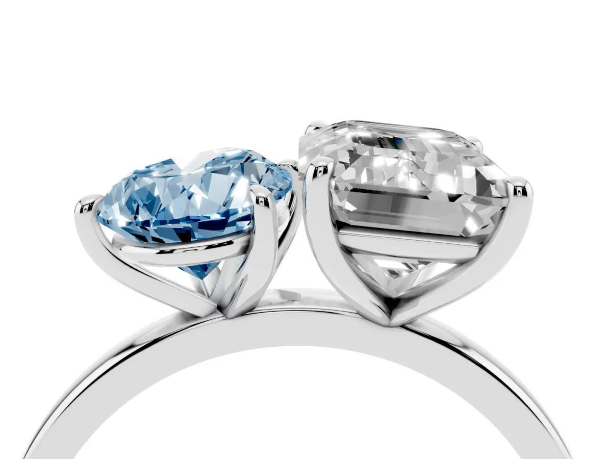 Fancy Blue Pear Cut and Emerald Cut Toi Moi Ring with Prong Setting Platinum
