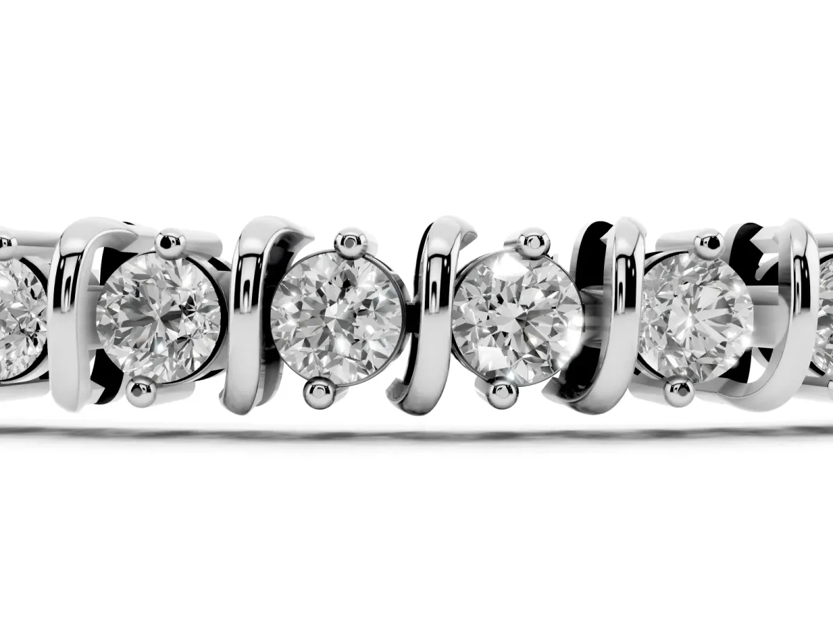 Round Diamond Spiral Tennis Bracelet with Prong Setting Silver