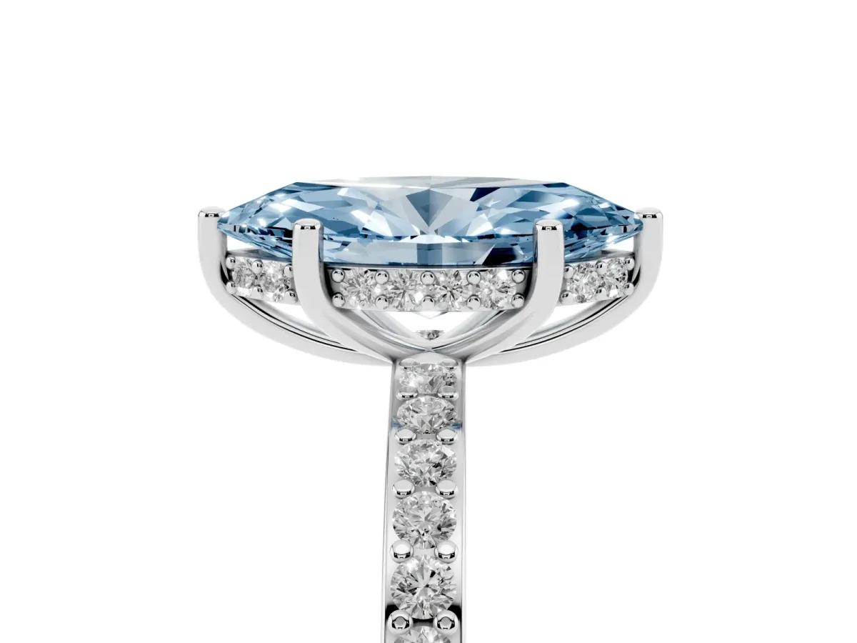 Fancy Blue Marquise Cut Cut Diamond Pavé Band Ring with Four-Prong Setting Platinum