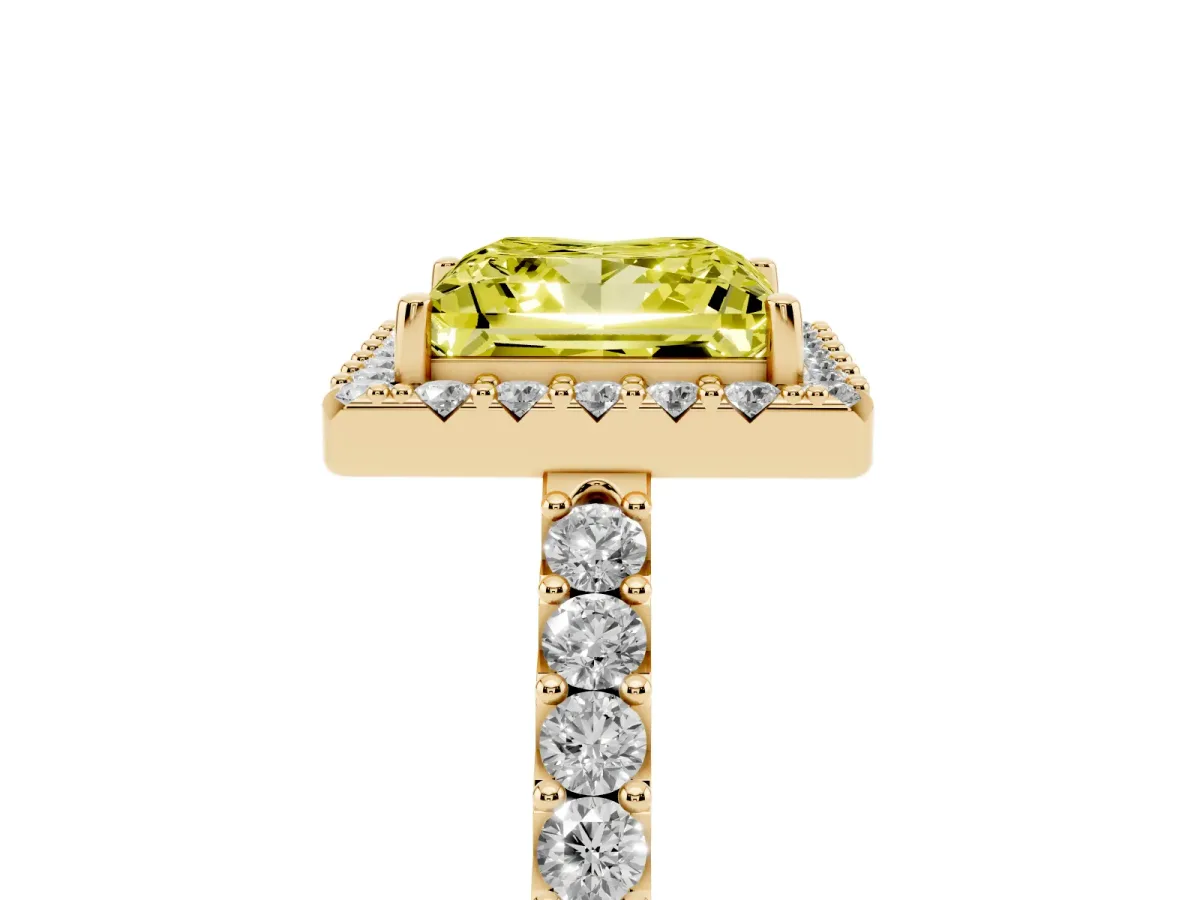 Fancy Yellow Princess Cut Halo Diamond Pavé Solitaire Ring Yellow gold