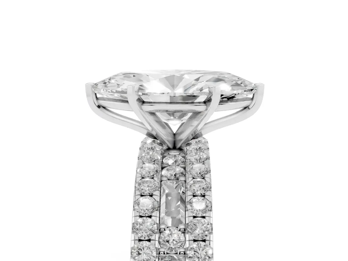 Marquise Cut Diamond Solitaire Ring with Pavé and Channel Set Band Silver