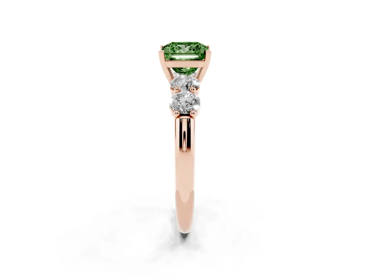 Fancy Green Princess Cut Cut Five-Stone Prong Set Diamond Ring with Classic Band Rose gold