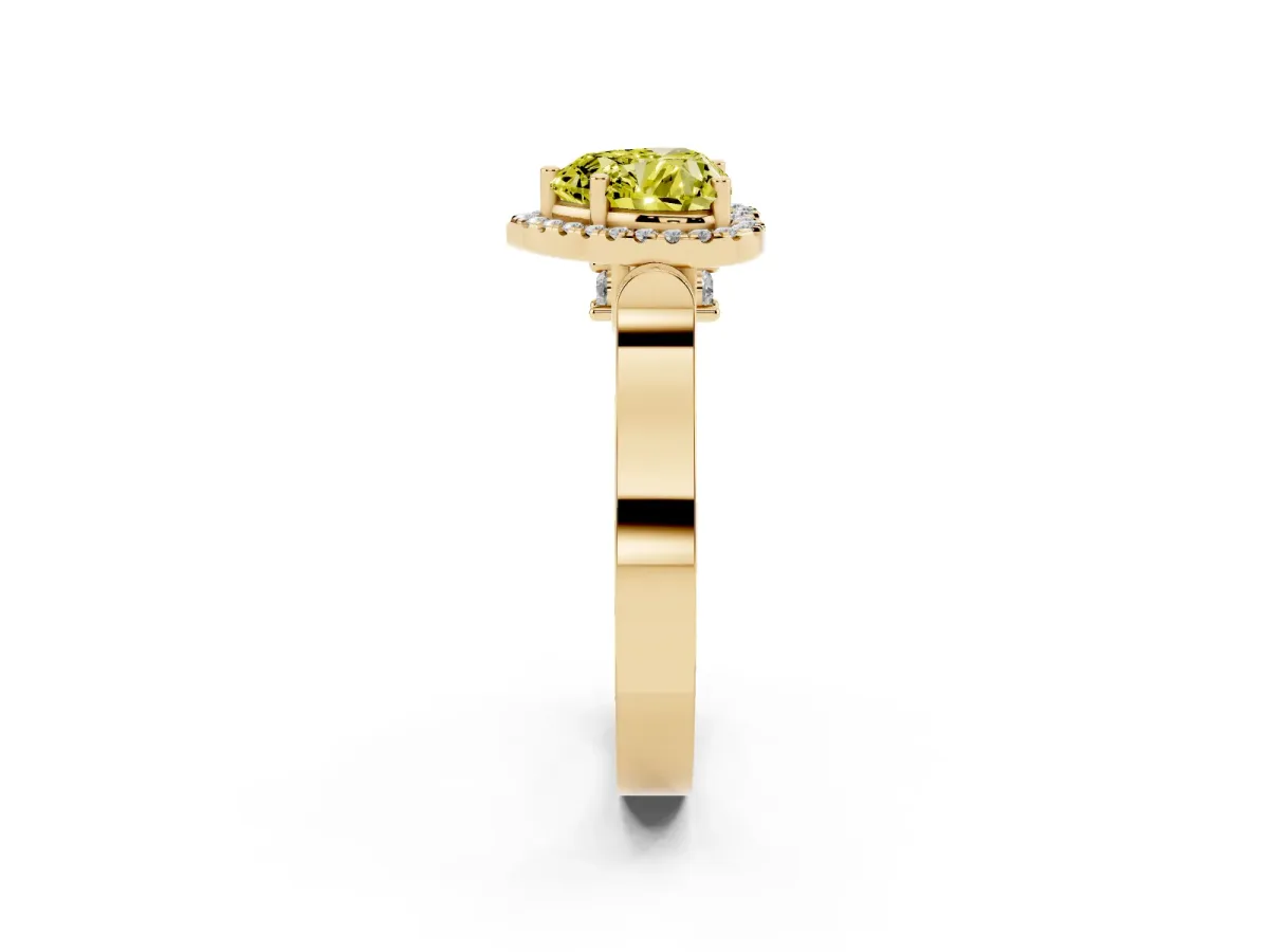 Fancy Yellow Heart Cut Halo Pave Split Shank Prong Setting Ring Yellow gold