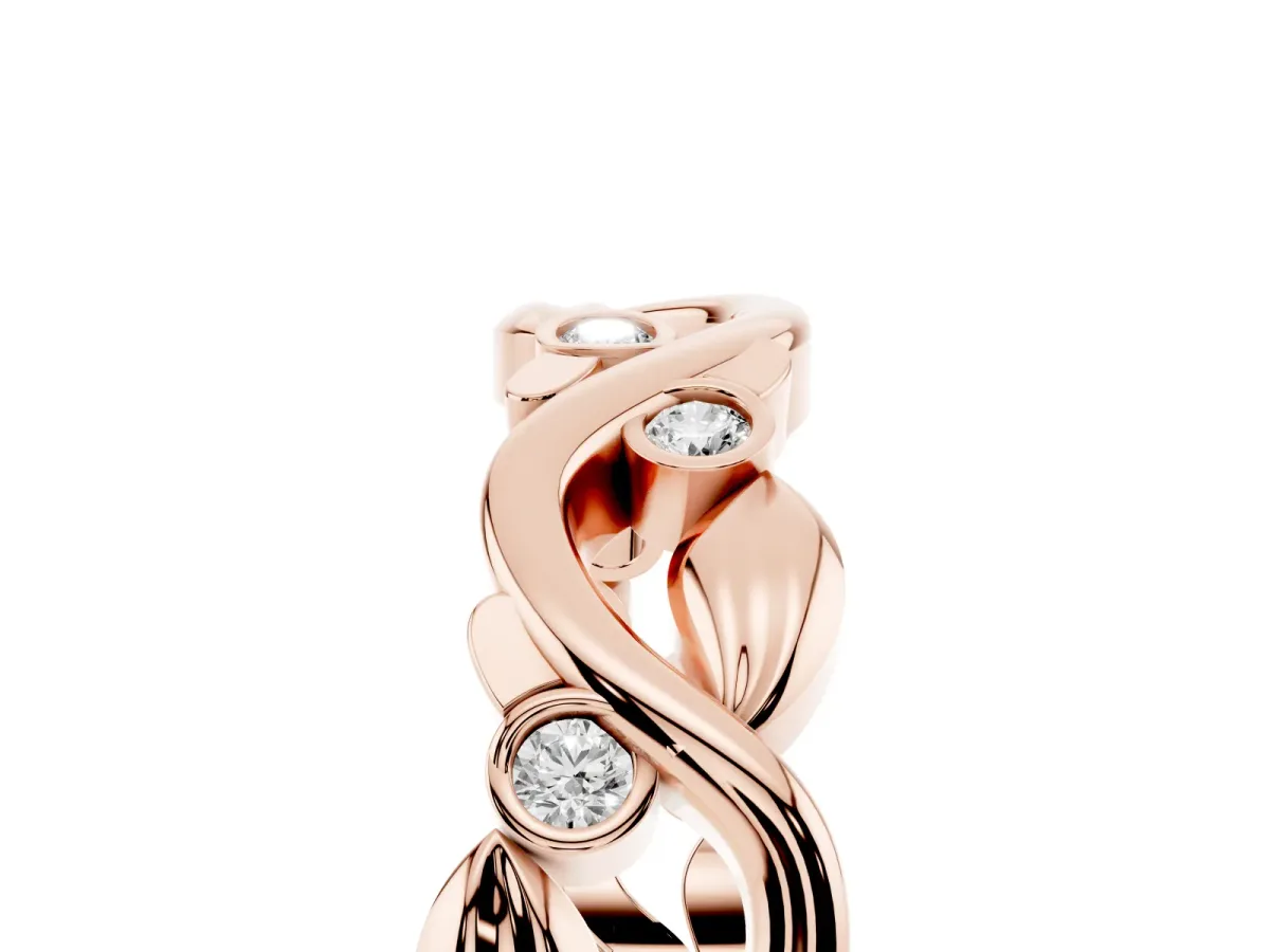 Round Diamond Leaf Eternity Band with Bezel Setting Rose gold