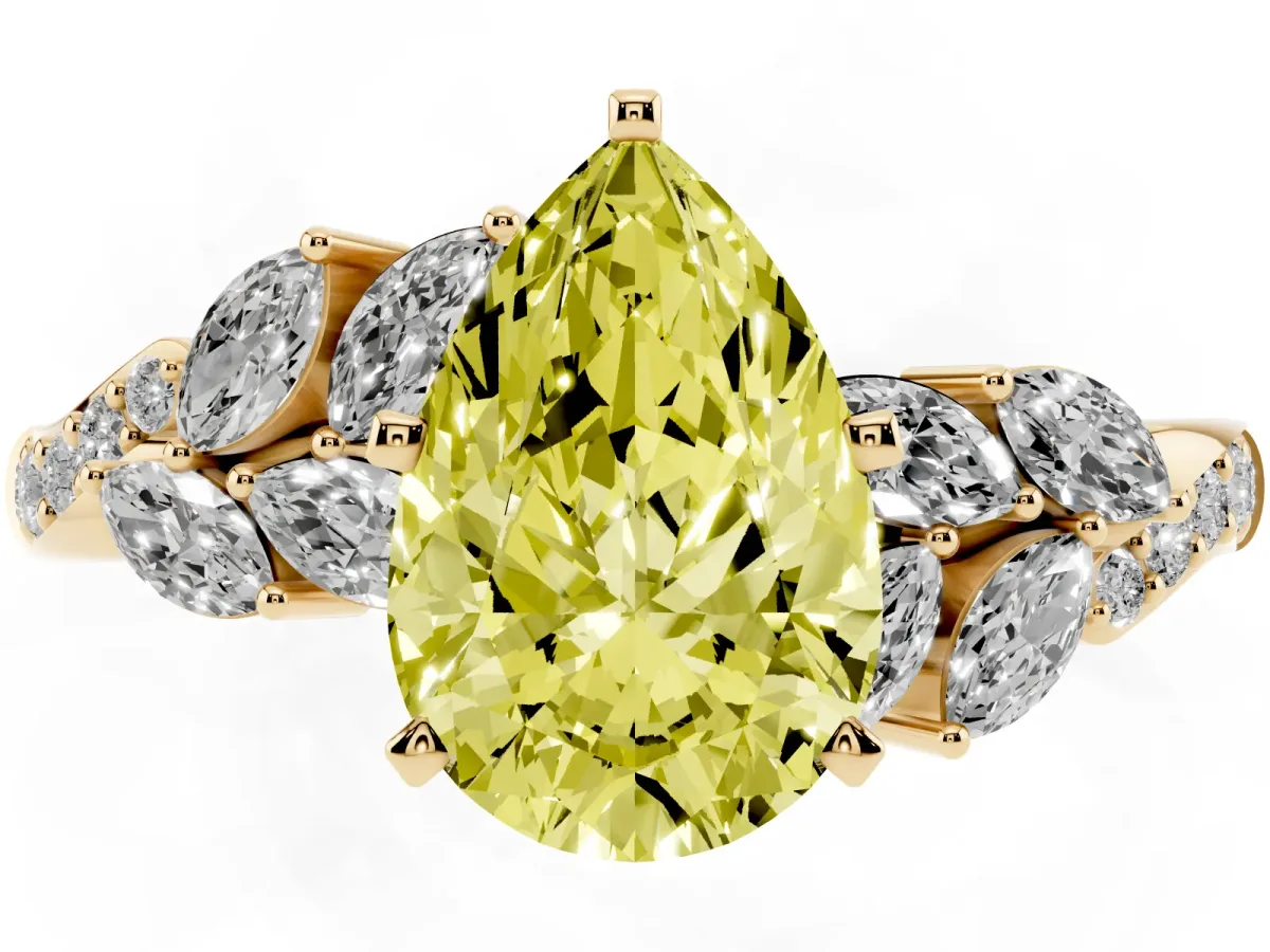 Fancy Yellow Pear Cut Solitaire Marquise Twist Band with Six-Prong Setting Yellow gold