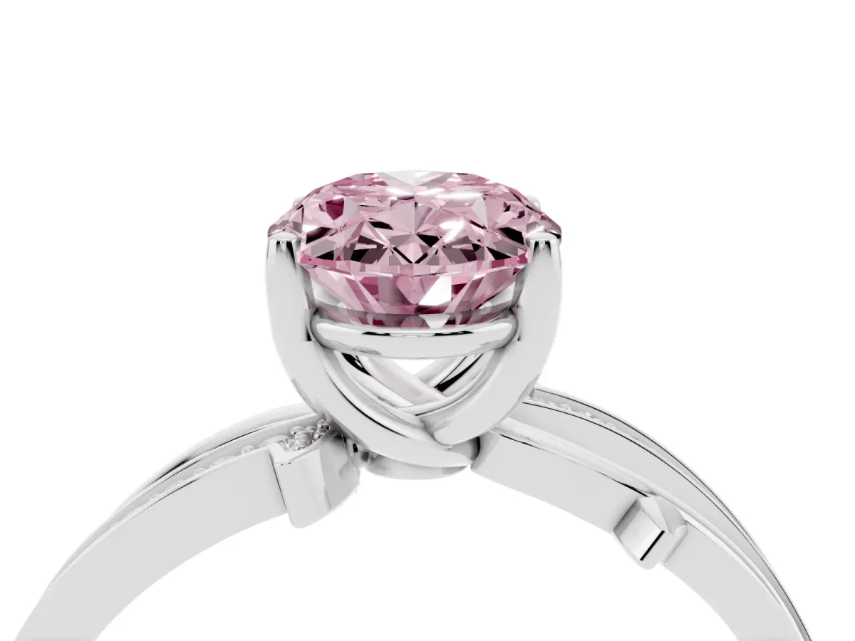 Fancy Pink Oval Cut Solitaire Twist Band with Pavé Accents and Four-Prong Setting Silver