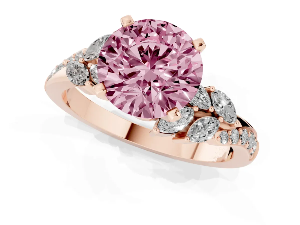 Fancy Pink Round Cut Solitaire Marquise Twist Band with Six-Prong Setting Rose gold