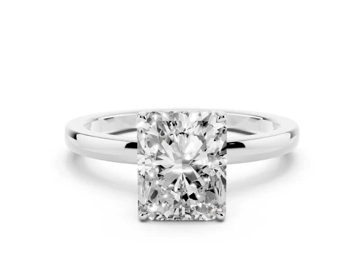 Radiant Cut Diamond Solitaire Ring with Thin Band and Prong Setting Silver